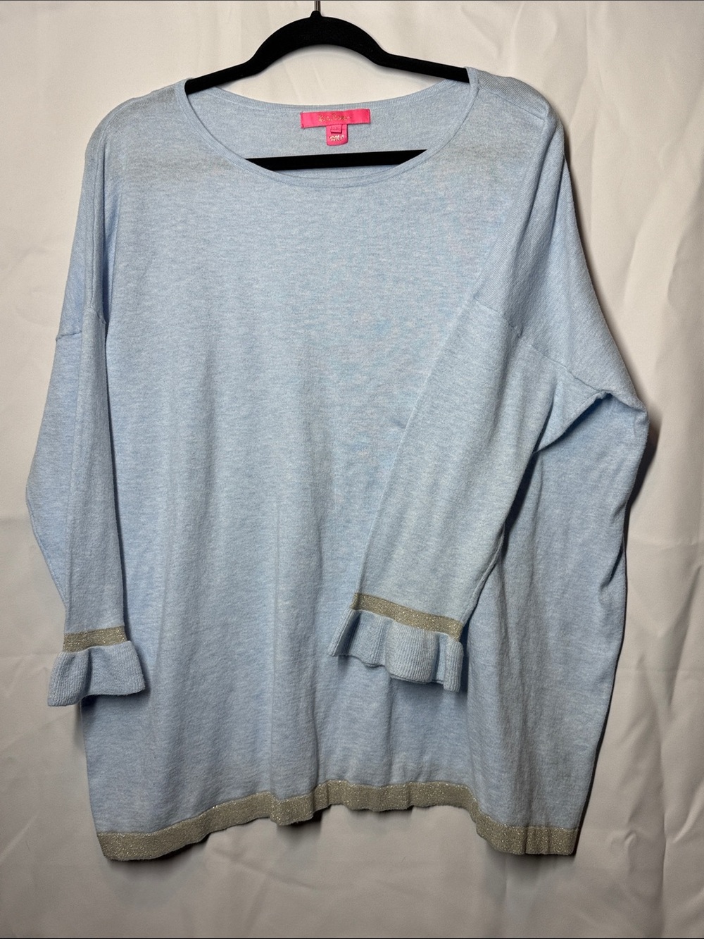 Lilly Pulitzer Light Blue Crewneck Sweater with Pink Label